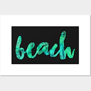 Teal 'Beach' Typography Design Posters and Art